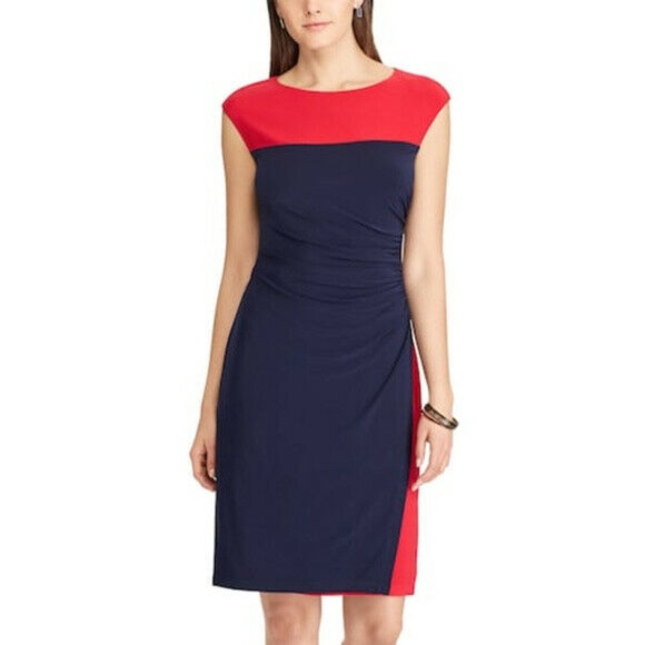 Chaps Dresses & Skirts - Chaps Women Blue Red Colorblock Sheath Dress